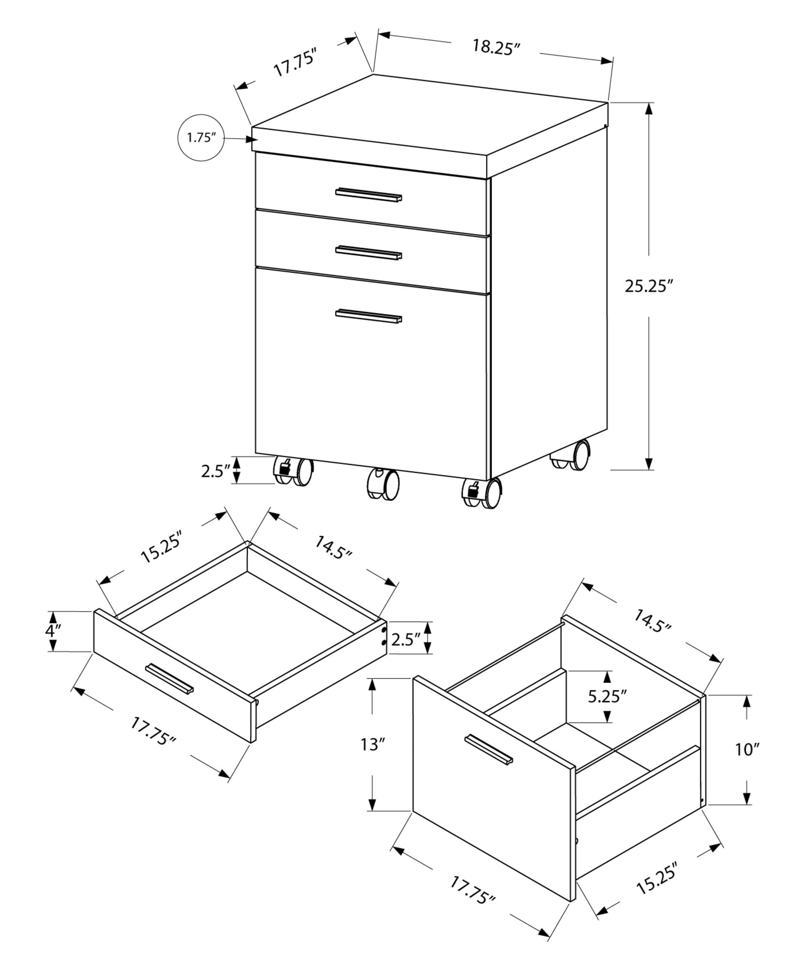 File Cabinet Rolling Mobile Printer Stand Office Work Laminate White