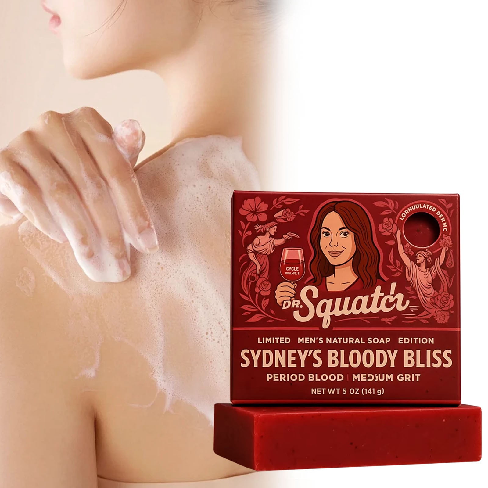 Dr. Squatch Limited Sydney Sweeney Bloody Bliss Soap Bar Moisturizing Lather Mens Grooming Refreshing Aroma