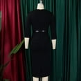 thumbnail image 4 of Sheath Dress for Women's 3/4 Sleeve Lapel Neck Collar Belted Work Office Dress, 4 of 8