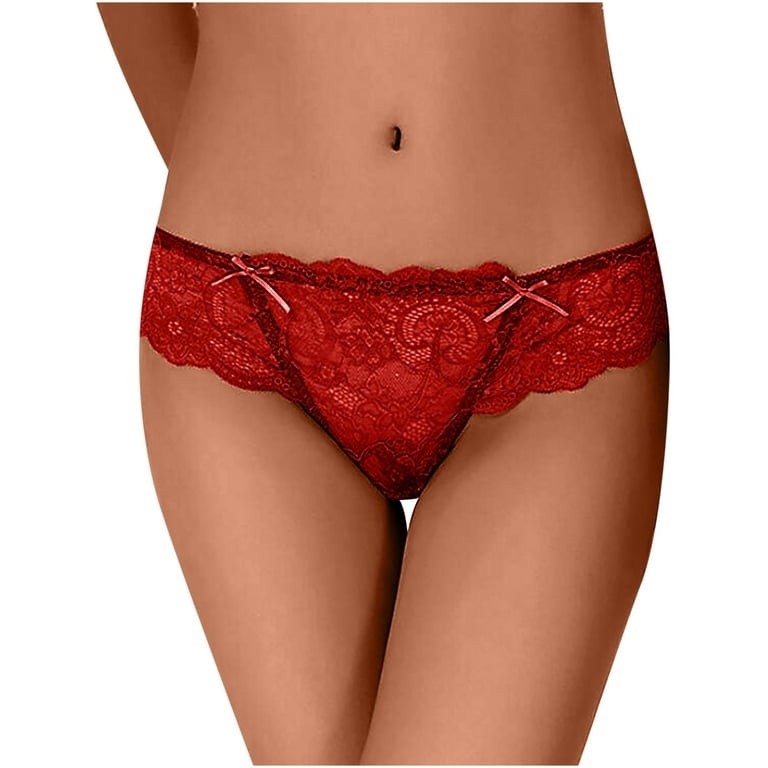 Efsteb Women's Thongs Low Waist Briefs Lingerie Breathable Underwear Ropa  Interior Mujer Sexy Comfy Panties Transparent Ladies Lace Hollow Out Underwear  G Thong Red 
