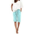 thumbnail image 5 of vigerkar Women's Elastic Waist Knee Length Casual Cotton Bermuda Shorts with Drawstring Mint Green, L, 5 of 6