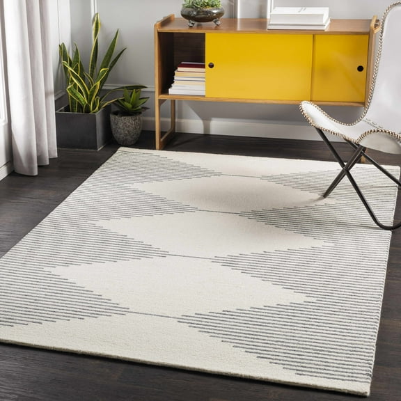Hauteloom Clapham Wool Living Room, Bedroom Area Rug - Modern - Gray, Beige, Black - 2' x 3'