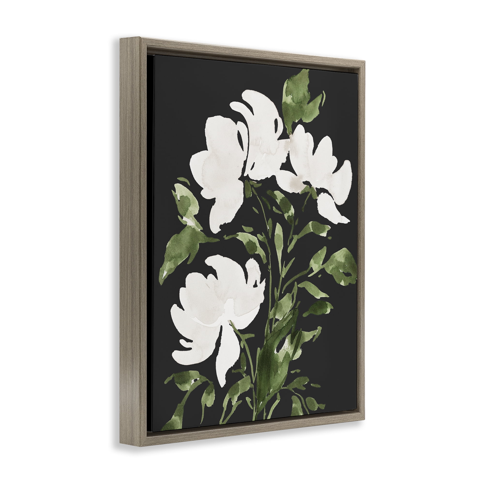 Stupell Industries White Over Black Floral Brown Framed Floater Canvas Wall Art, design by Lucille Price