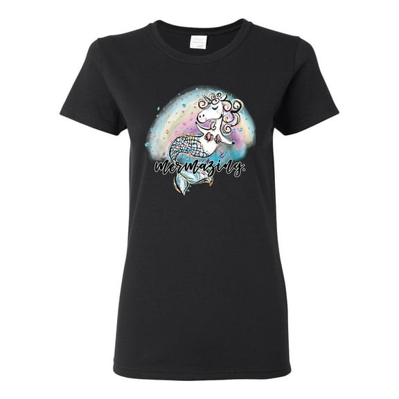 Wild Bobby, Mermazing Mermicorn Cute Gift Women Girls, Streetwear, Womens Graphic Tees, Black, Small