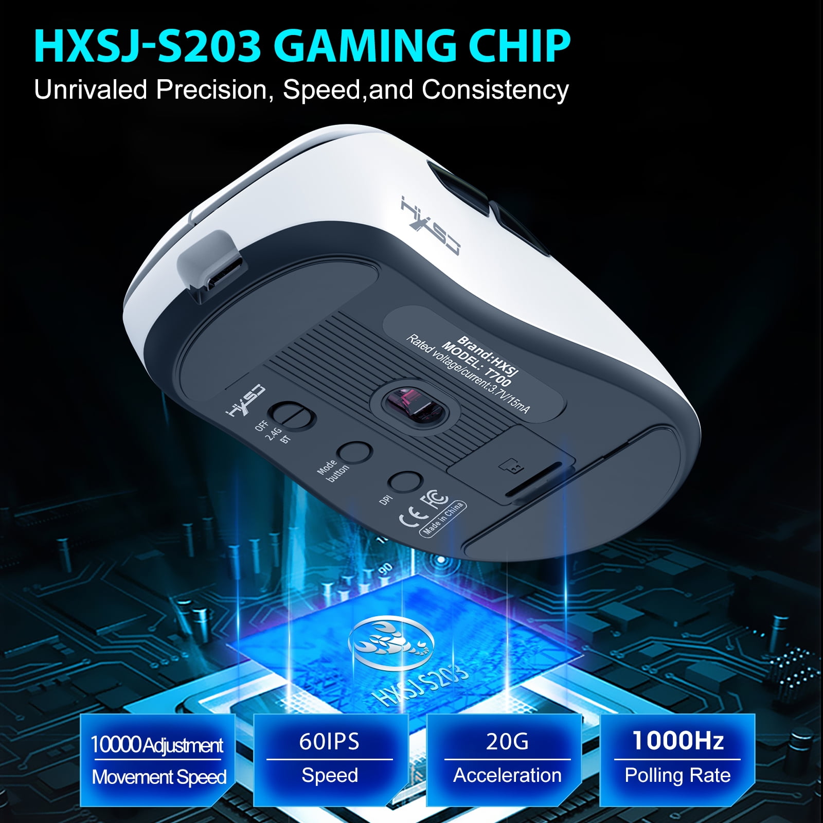 Wireless Gaming Mouse with 57g Lightweight Design,10000DPI,3 Mode USB-C/2.4G/Dual Bluetooth 5.3,Portable Rechargeable Mouse for PC/Mac/Laptop Gamer/White