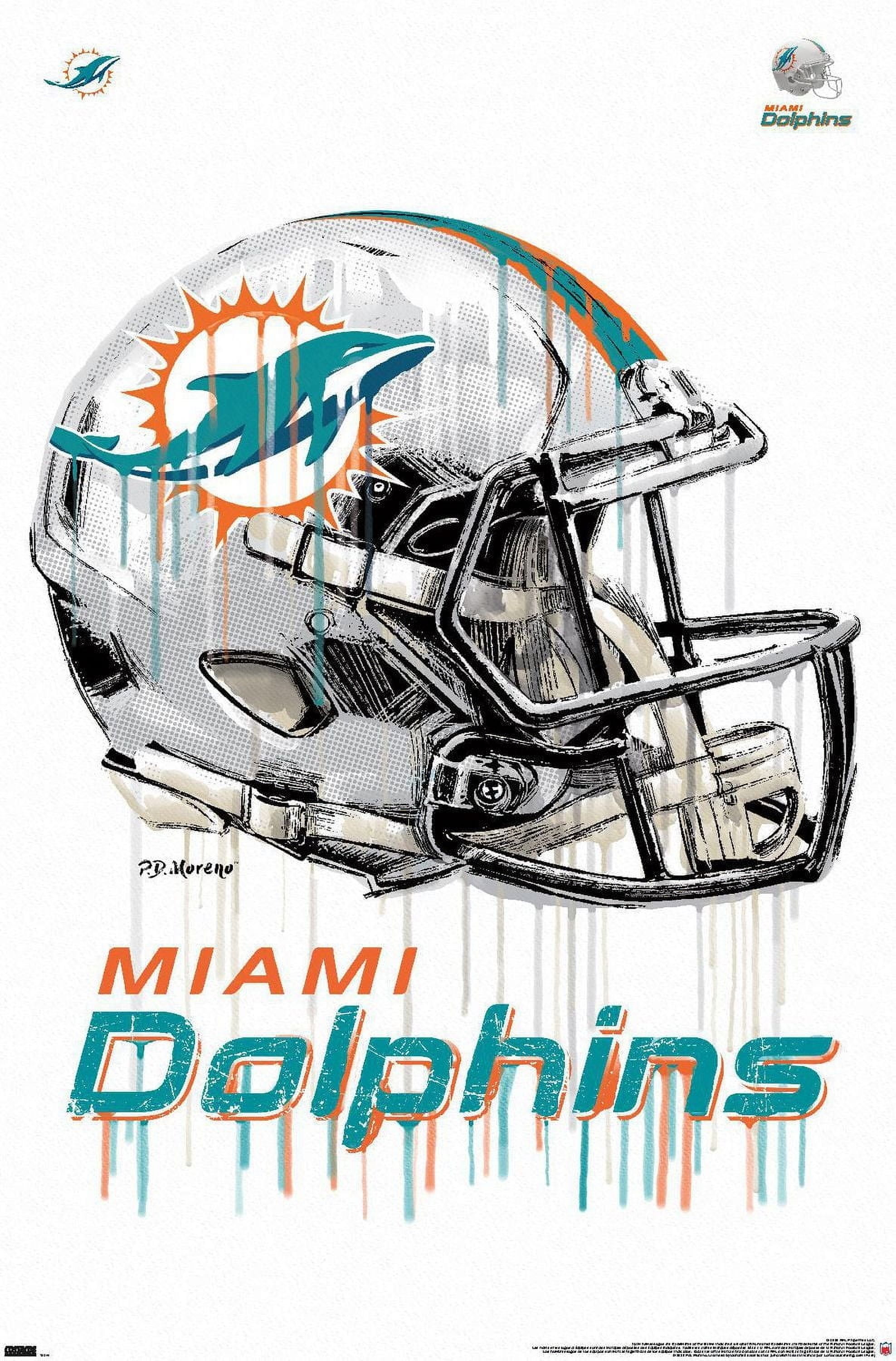 NFL Miami Dolphins - Drip Helmet 20 Wall Poster with Magnetic Frame, 22.375" x 34"