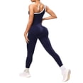 thumbnail image 2 of Women's One Shoulder Yoga Jumpsuit, Sexy Backless Single Strap Bodysuit, Seamless Workout Outfit, Gym Fitness and Casual Bodycon One Piece-Navy, 2 of 9