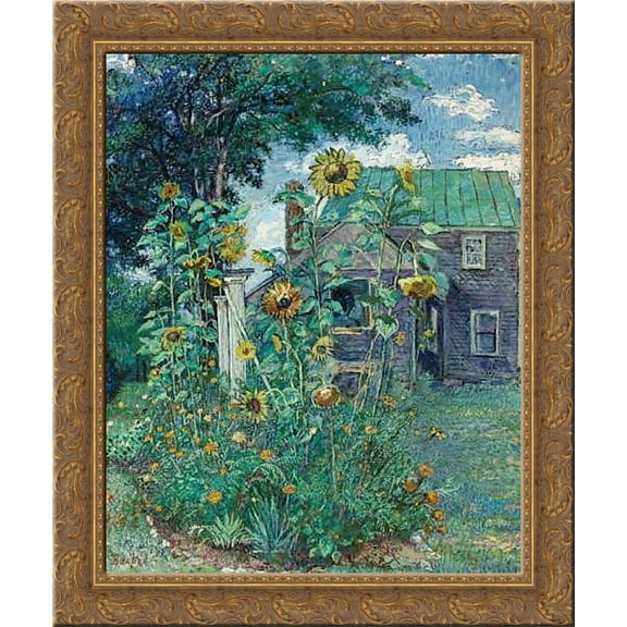 Artist's house in Hampton Bays 24x20 Gold Ornate Wood Framed Canvas Art by David Burliuk