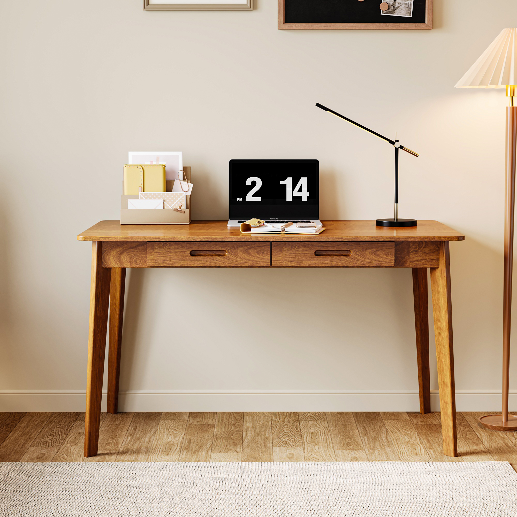 KULAGAGA Solid wood Leg Computer Desk Office Computer Desk Wood Writing Gaming Desk Workstation Desk for Home Office