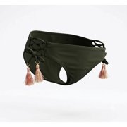SO Olive Green Strappy Tassel Hipster Bikini Swim Bottom Swimwear Juniors' XS