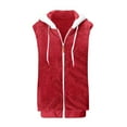 thumbnail image 5 of Fanxing 2025 Womens Fuzzy Sherpa Fleece Jacket Plus Size Lightweight Vest Hooded Coat Cozy Sleeveless Cardigan Zipper Waistcoat Outerwear with Pocket Red XL, 5 of 5