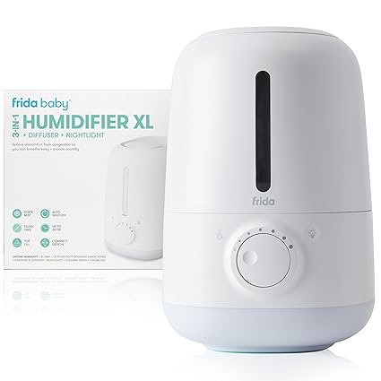 Frida Baby 3-in-1 Humidifier XL Diffuser Nightlight , All-Day Operation for Large Rooms, Top-Fill 6L Tank, Variable Cool-Mist Control, Auto Shut-Off, Quiet, Carry Handle, Night Light, Diffuser