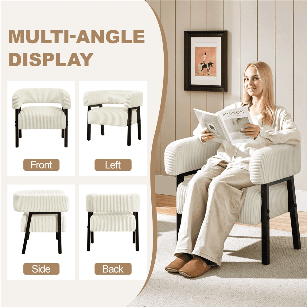 Renwick Corduroy Accent Chair with Solid Wood Legs for Living Room, Beige
