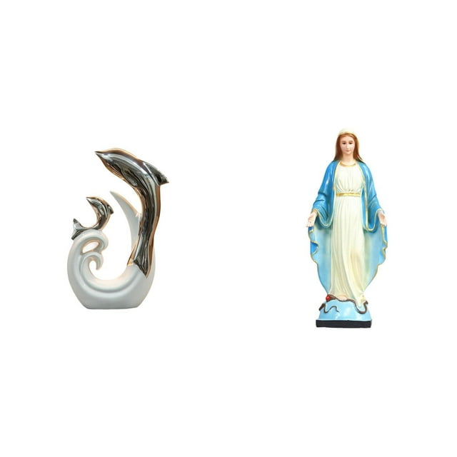 Estatua de delfín de cerámica, escultura blanca, arte abstracto moderno, figura de resina, adorno detallado para mueble, ideal para colección religios