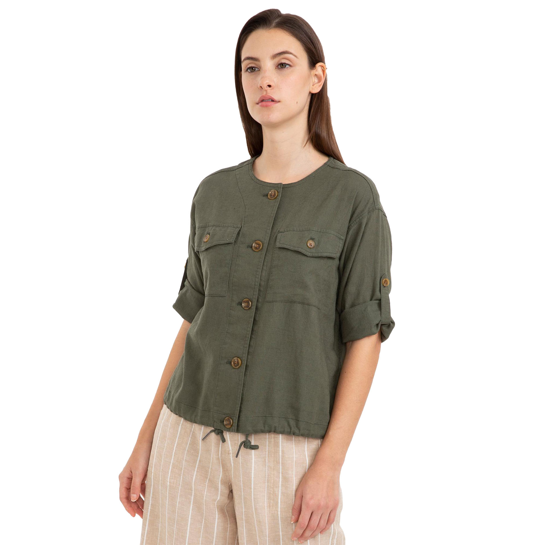 Bossini bossini Womens Elbow Length Sleeve Solid Linen Blend Jacket