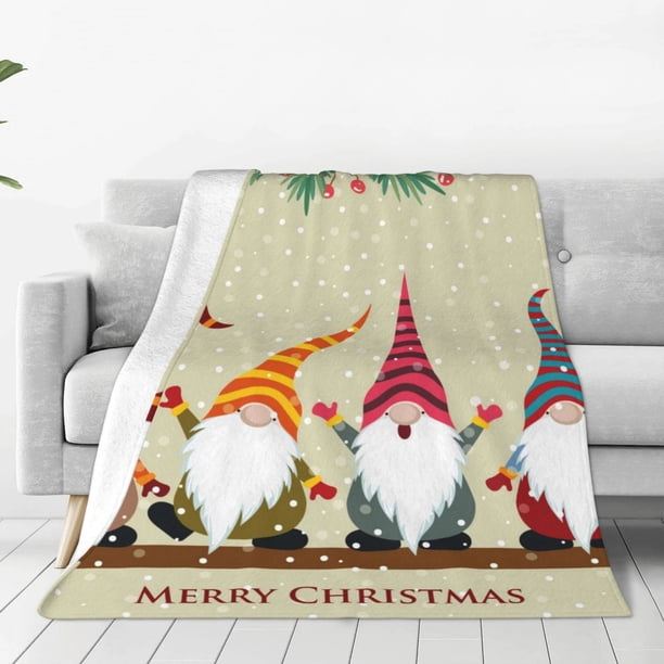 Balery Christmas Card With Gnomes Manta de Felpa Suave y Acogedora – Cobija de Franela Aterciopelada para Cama, Lavable y Cálida para Sofá, Mascotas, Transpirable-50"x40"