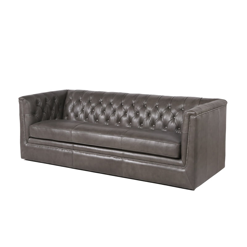 Maklaine On Tufted Leather Sofa In, Gray Leather Tufted Sofa