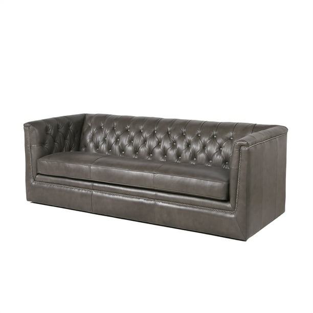 Maklaine On Tufted Leather Sofa In, Black Leather Tufted Sofa