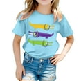 thumbnail image 1 of T-shirts Filles Été Décontracté Imprimé Alligators Col Rond Manches Courtes Hauts Filles Bleu Ciel 10-11 Ans, 1 of 5