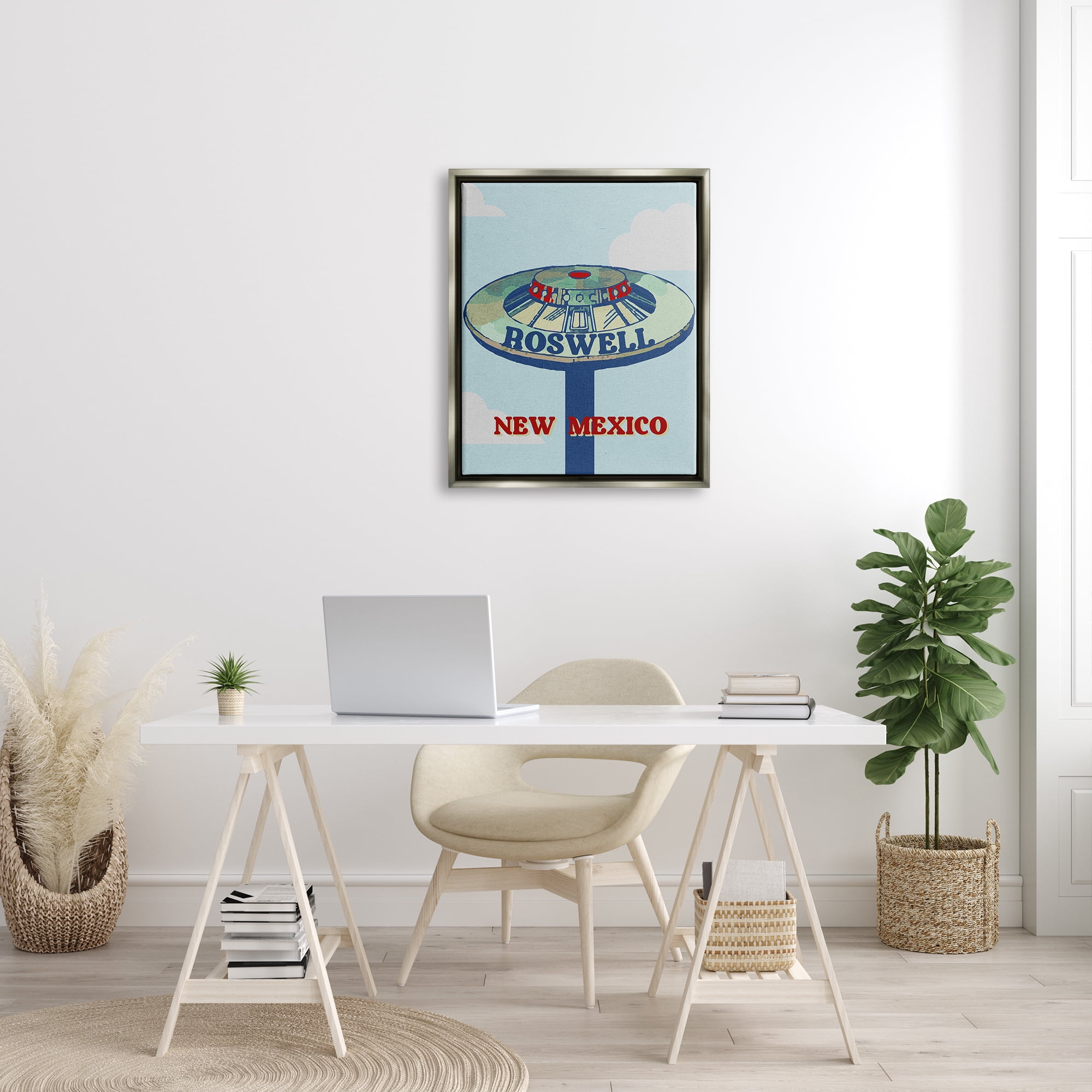Stupell Industries Roswell New Mexico Vintage UFO Travel & Places Painting Gray Floater Framed Art Print Wall Art