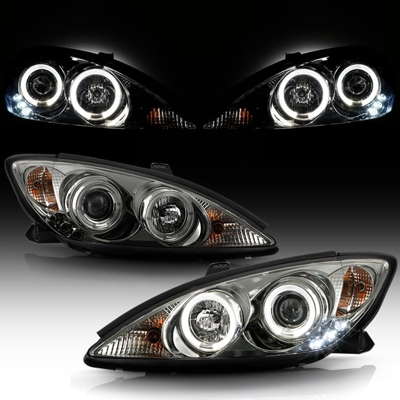 For Smoked 2002-2006 Toyota Camry LED Halo Projector Headlights 02 03 04 05 06