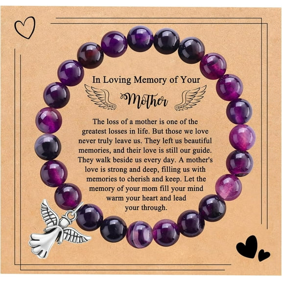 Sympathy Gifts for Loss of Loved one Memorial Healing Remembrance Condolence Grief Present for Women Pink Beads Bracelet With Angel Wings
