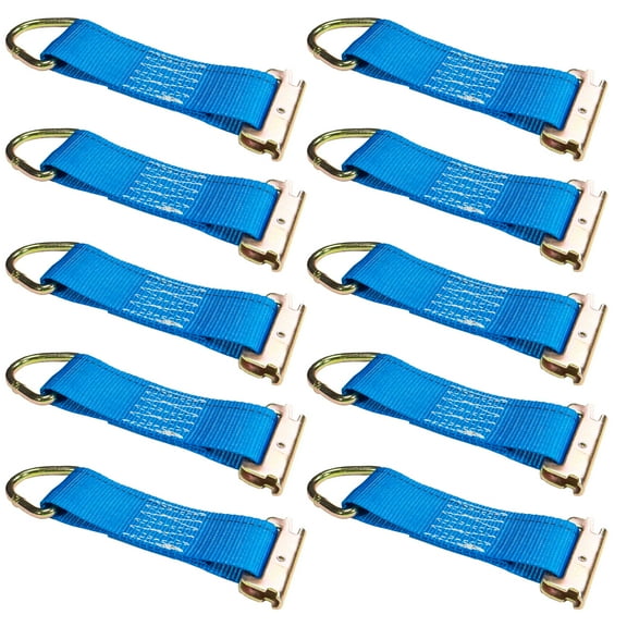 2"x 6" Rope Tie Off w/ Spring E-Fitting & D-Ring (Blue) - 10 Pack