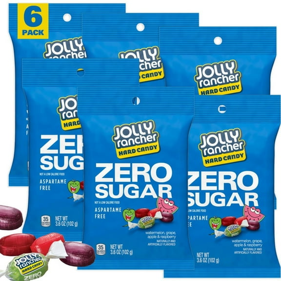 (6 pack) Jolly Rancher Zero Sugar Assorted Fruit Flavored Hard Candy, Bag 3.6 oz