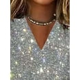 thumbnail image 2 of ZOELNIC Women's Sparkly Sequin Blouse Long Sleeve V-Neck, Dressy Casual Loose Top, 2 of 5