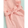 thumbnail image 6 of Spewahor Toddler Kids Casual Long Rompers, Solid Color Ruffled Round-Neck Sleeveless Jumpsuit with Belt for Girls, 1-6 Years, 6 of 9