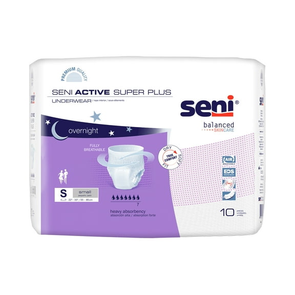 Seni Active Super Plus Disposable Underwear Pull On with Tear Away Seams Small, S-SM10-AP1, Heavy, 10 Ct