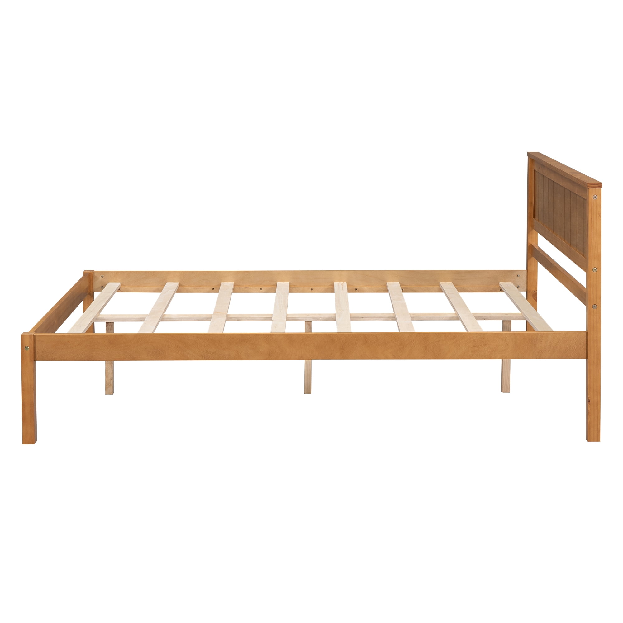 Euroco Full Platform Bed, Modern Wood Frame Bed with Headboard and Slats for Kids Room, No Box Spring Needed, Oak