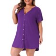 thumbnail image 2 of DARING DIVA Women's Plus Soft Short Sleeve Soft Button Down Nightgown 2X Purple, 2 of 6