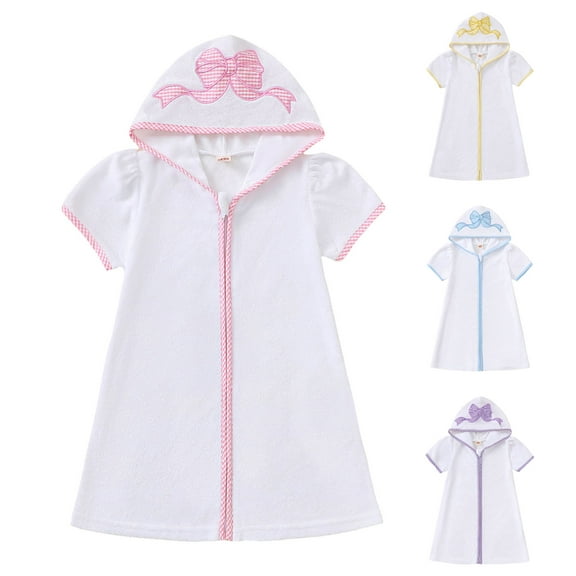 REgarm Toddler Baby Swim Cover Up Terry Cloth Hooded Zip-up Bathing Suit Cover Up for Girls Boys Swimwear Summer Beach Swimsuit Cover Up Pink,4-5 Years