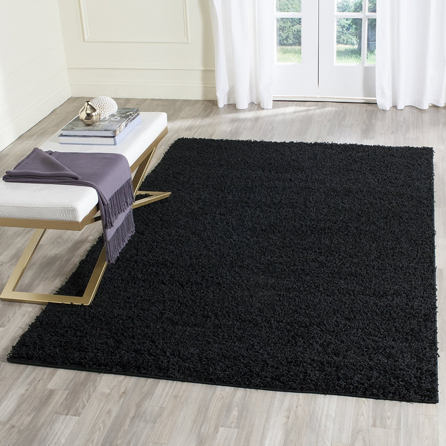 Safavieh Athens Shag Collection Sga119k Black Area Rug 4 X 6 Walmart Com Walmart Com