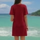thumbnail image 3 of Traje de baño de bikini informal de color liso con escote en V y manga corta con trenzado lateral para mujer, camisa de playa de poliéster para mujer, 3 of 7