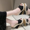 thumbnail image 2 of Mules Décontractées Noires pour Femmes à Enfiler avec Bout Rond Ouvert, Tige Style Denim, Talon Compensé pour la Fin de Semaine, 2 of 8