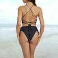 thumbnail image 4 of ZHOGXU Women's Swimsuits Two Piece Sleeveless Halter Neck Knit Hollowed Out Tankinis Top With Swim Shorts Comfortable Bikini Set Swimwear For Beachwear,Black,S, 4 of 5