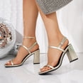 thumbnail image 3 of SACFOF Women's Strappy Sandals, Block High Heel, Ankle Buckle Zip Closure, Dress Party Heels, 3 of 6