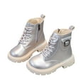 thumbnail image 3 of LYHaoo Girls Winter Boots Stylish Girls Ankle Boots Fashion Leather Casual Winter Footwear For Toddler And Youth Sizes 3.5 Silver(13-14 Years), 3 of 6