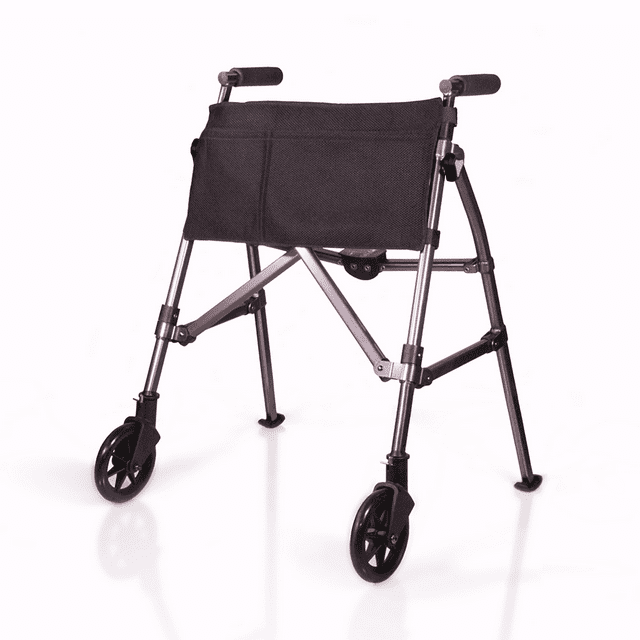 Stander Wonder Walker Plus Court, Déambulateur Pliant Junior Léger à Deux Roues, Noyer Noir