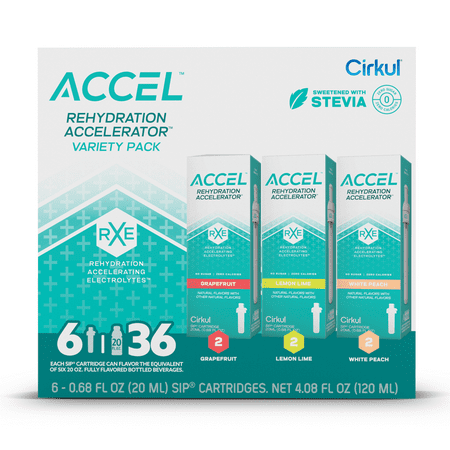 Cirkul Accel Flavor Cartridge Variety Pack, 6-Pack (2 Grapefruit, 2 Lemon Lime, 2 White Peach)