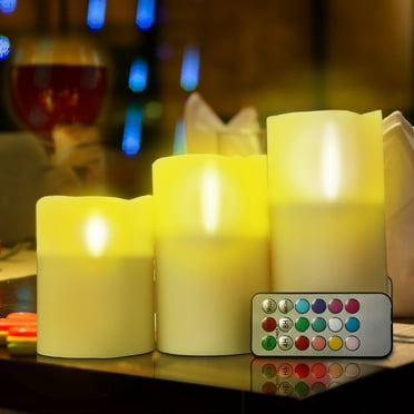 Moclever 3Pcs Flameless Candles, Battery Operated LED Flickering Candles with Remote Timer, Ivory