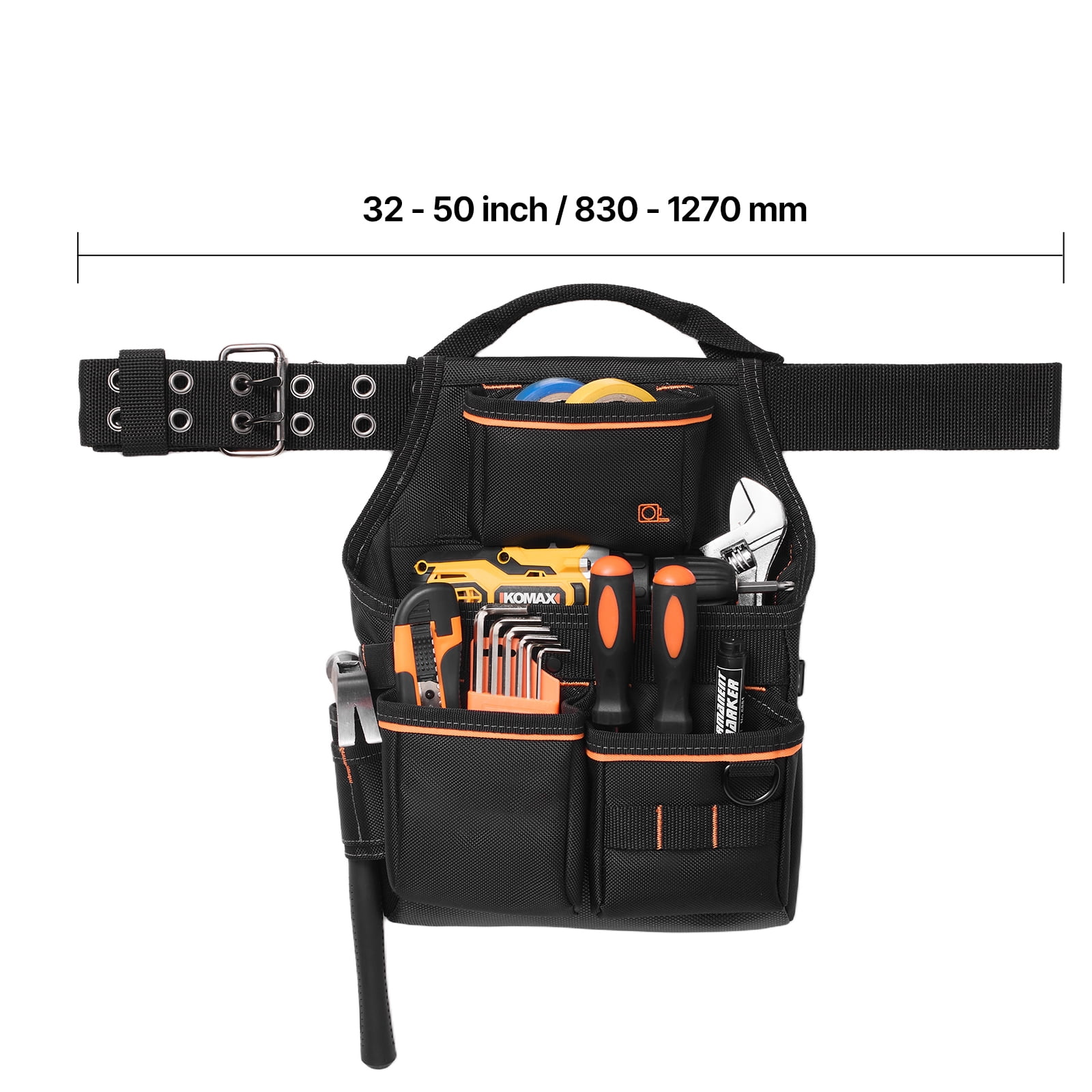 KFFKFF Tool Pouch with Belt, 14-Pocket Professional Utility Belt for Men, Durable Adjustable Work Bag for Electricians, Carpenters, and Construction, Fits Waist Sizes 32 to 50 Inches