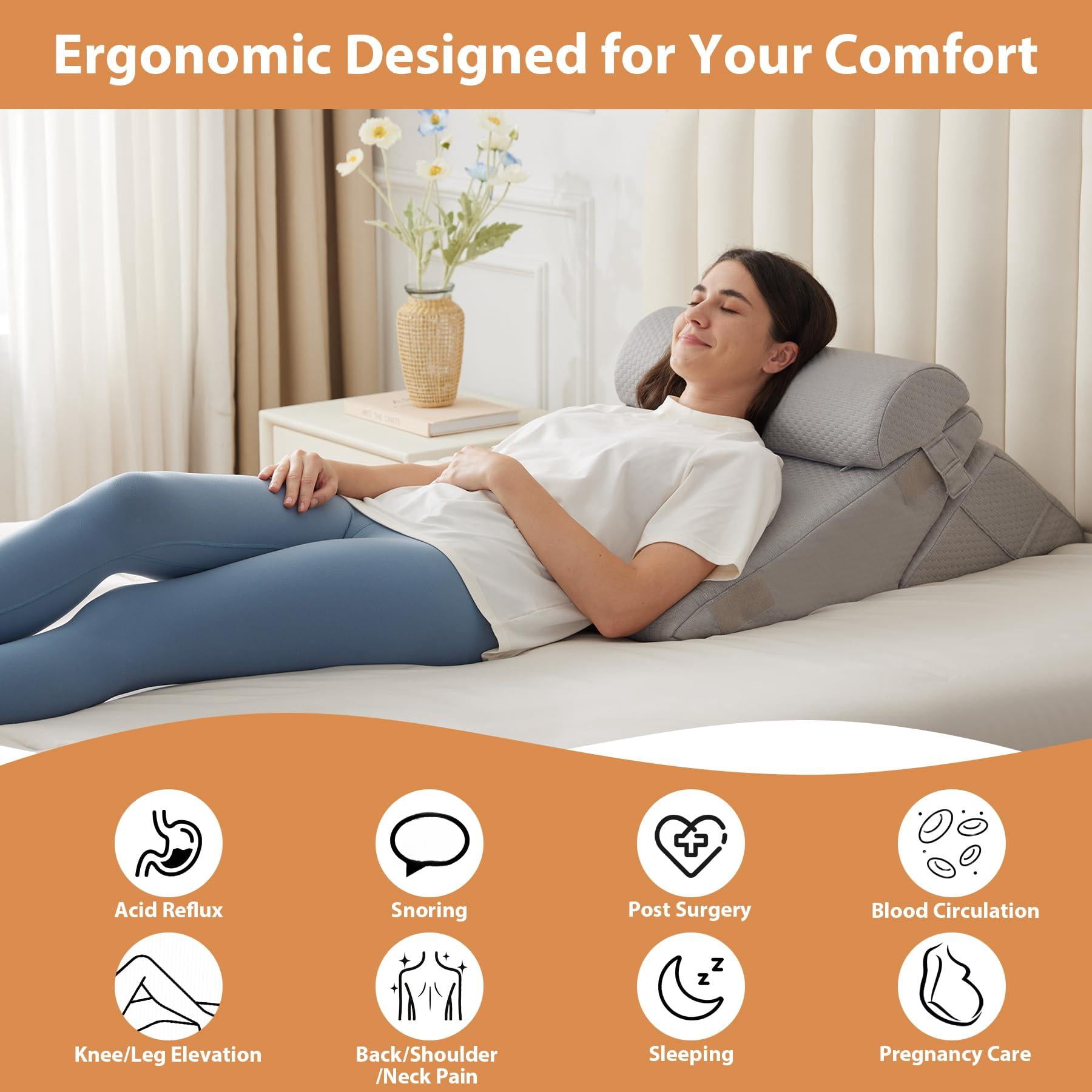 3pcs Wedge Pillow Set  Adjustable Headboard Bed Pillows For Sleeping Support Sitting Up Grey