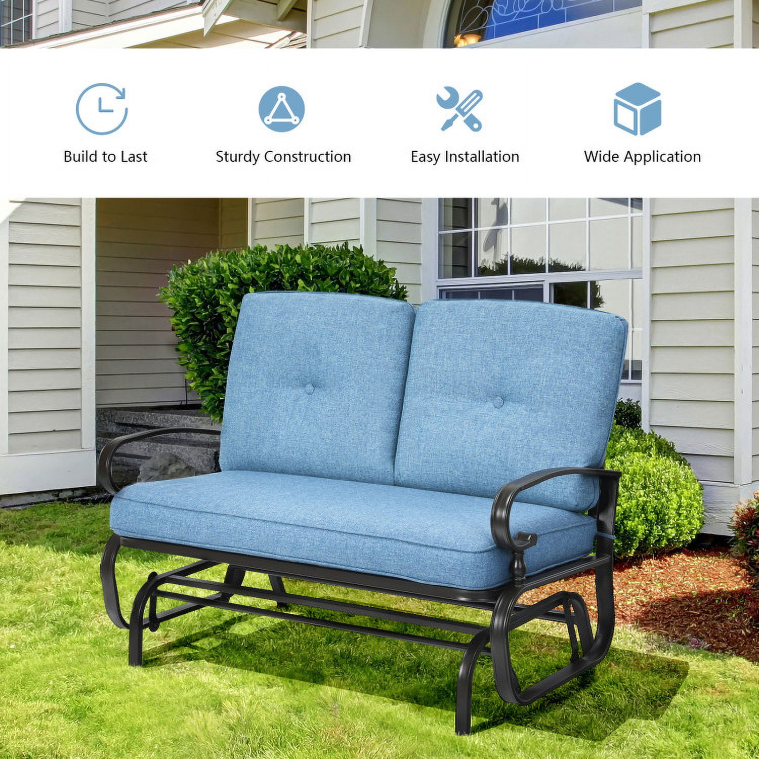 Aimee Lii Double Chair Outdoor with cushion, Patio Glider Bench, Porch, Backyard, Sturdy, Navy Aimee Lii Double Chair Outdoor with cushion, Patio Glider Bench, Porch, Backyard, Sturdy, Navy