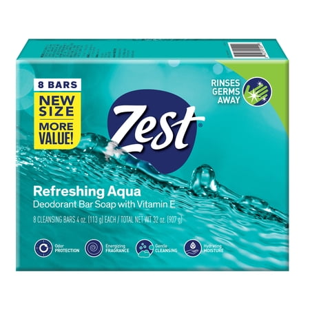 Zest Aqua Deodorant Bar Soap 8pk, 3.2oz