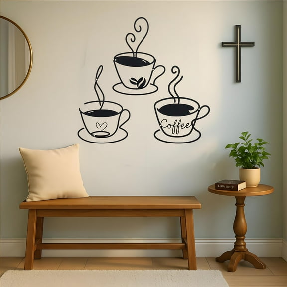 HELLOYOUNG 8.6 Inch 3pcs Rustic Coffee Cup Metal Wall Art Vintage Mug Sculpture Centerpieces Waterproof Decor for Coffee Lovers' Home Pantry Retro Gift for Coffee Lovers