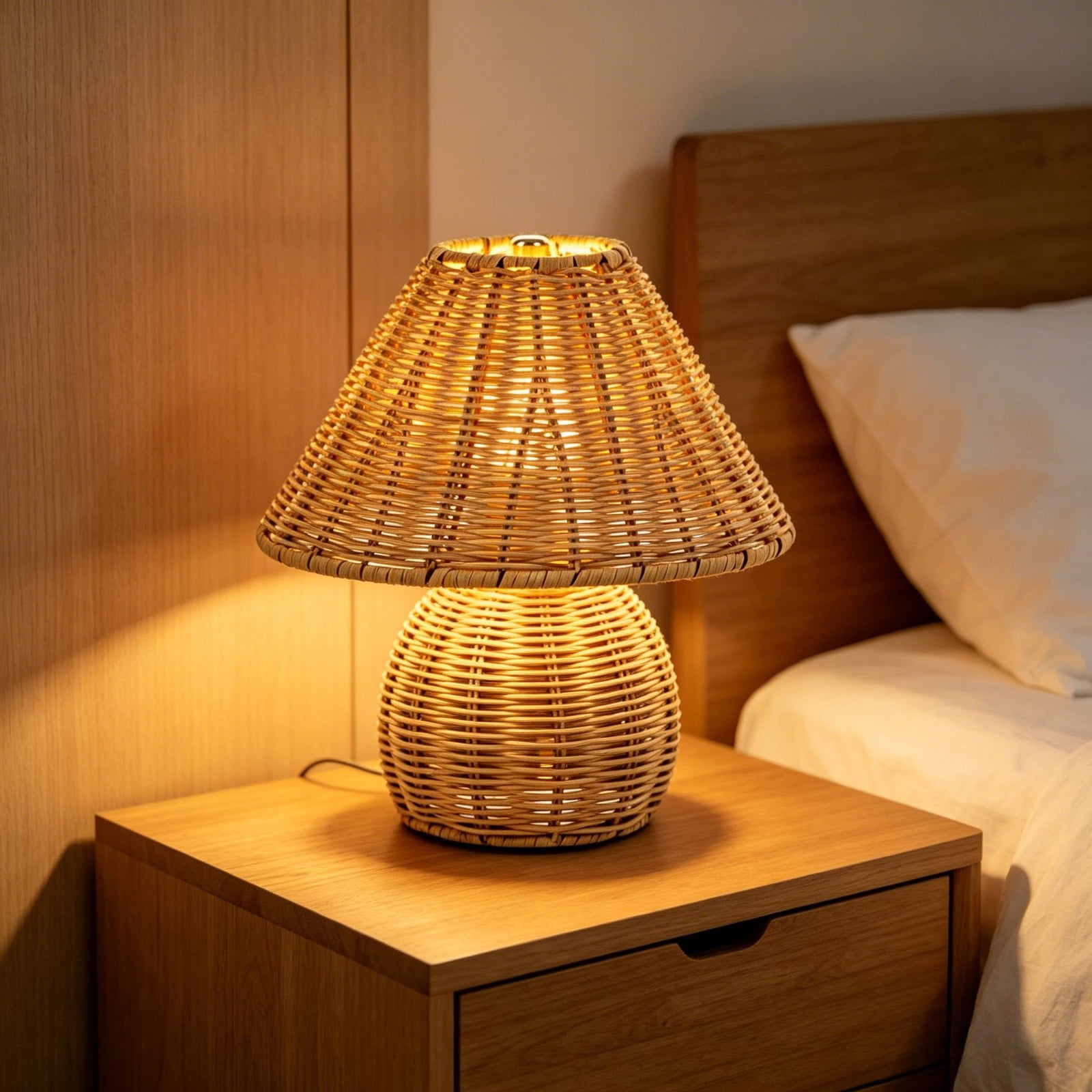 9-Inch USB Rechargeable Rattan Table Lamp, Portable Indoor Outdoor Ambiance Light, Garden Patio Decor Light, New Home Gift