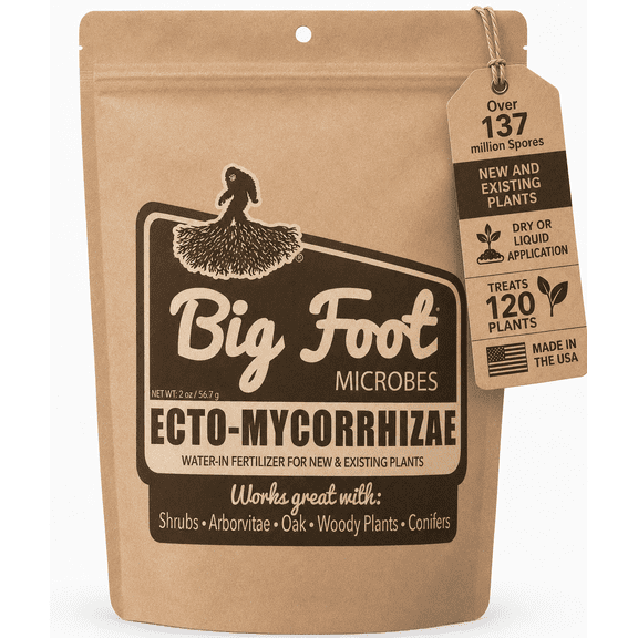Big Foot Ecto Mycorrhizae Water Soluble Powder for WOODY PLANTS - Shrubs, Arborvitae, Oak, Conifers, Christmas Trees - 2 Ounces